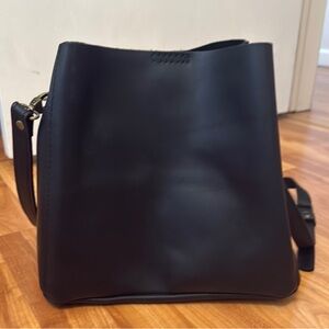 Portland Leather Black Crossbody Bucket Bag